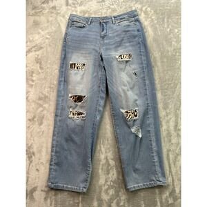 Inc Denim Womens  14/32 Blue Jeans Boyfriend Distress Whisker Boho Patch Stretch